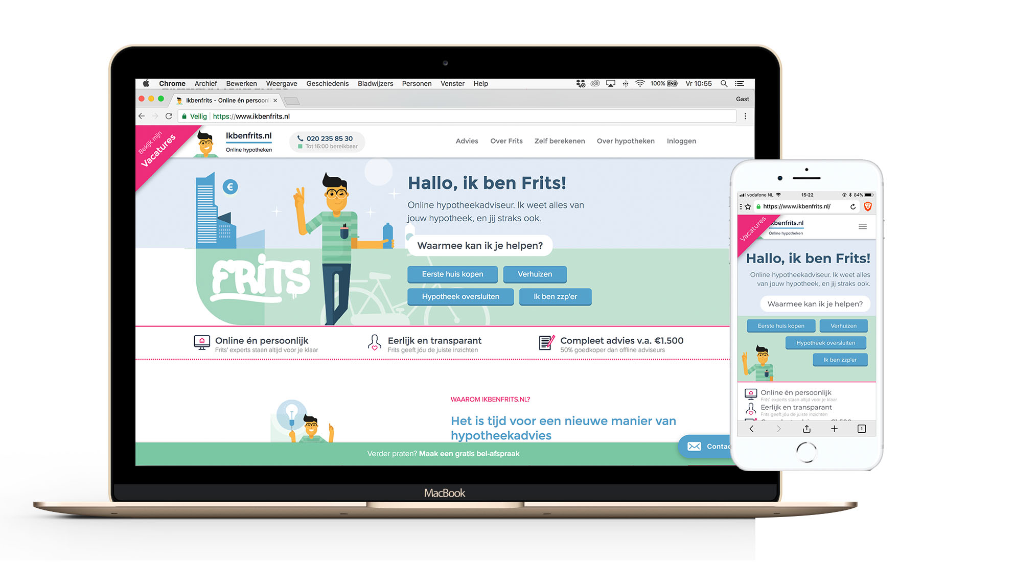 Impressie van de website en app van ikbenfrits.nl.